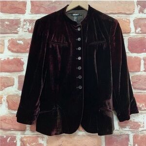 DKNY Jacket Women's Size 12 Dark Burgundy Maroon Velvet Velour Button Front